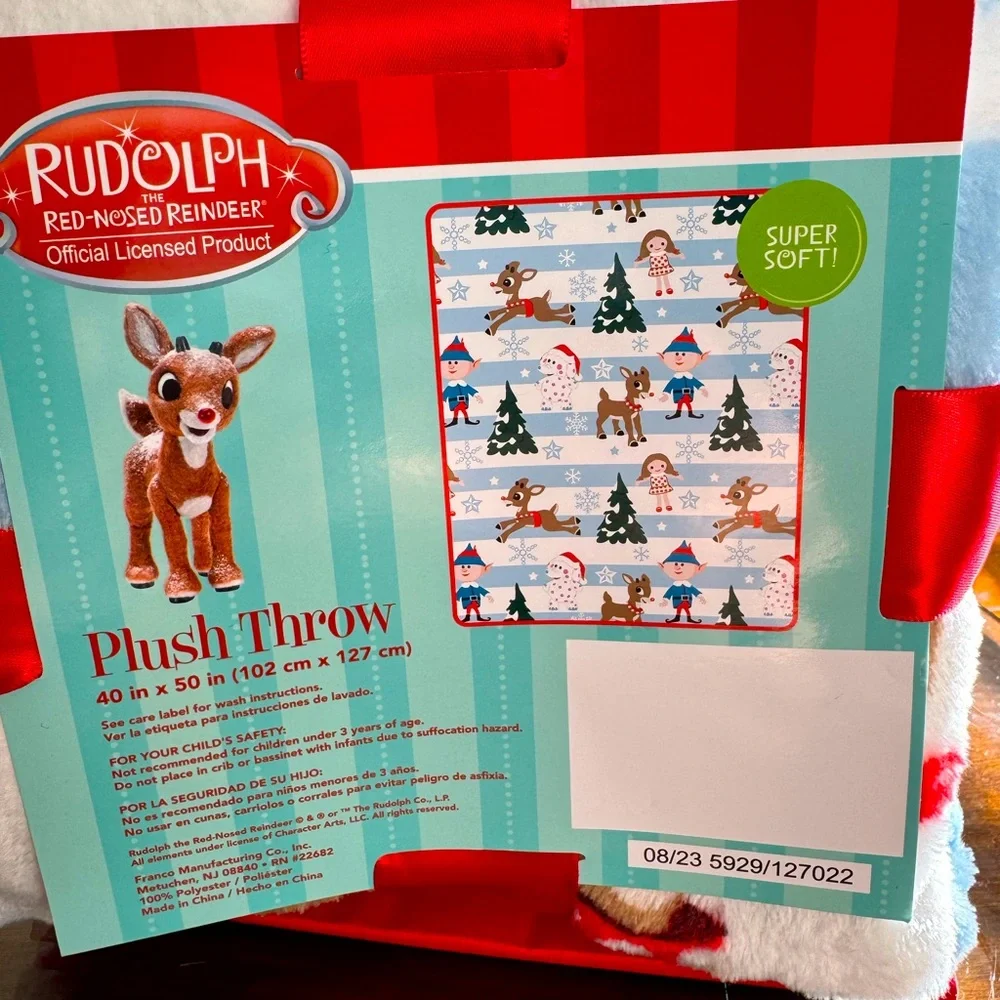 Rudolph the Red Nose Red Deer Travel Blanket with Plush.